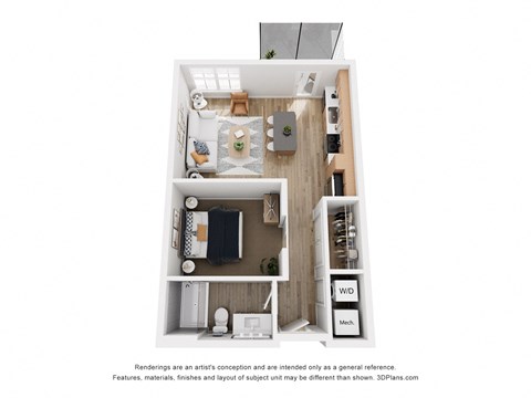 Floor plan for studio, 1 bath, 573 sqft